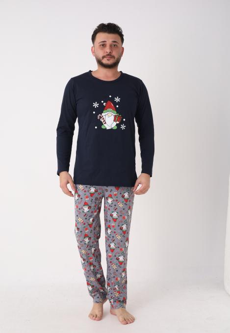 Pijama barbati Craciun,maneca lunga si pantaloni lungi,imprimeu mos,En-gros